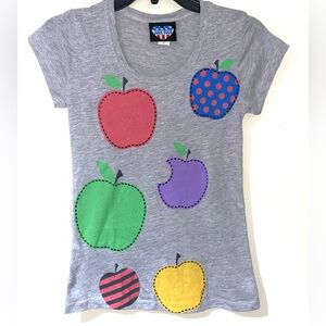 New vintage Junk food graphic tee apple print gray tee top polka dot striped